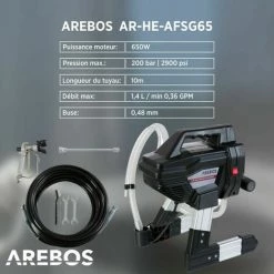 AREBOS Système De Pulvérisation De Peinture | Pulvérisateur De Peinture | Sans Air | Pistolet Peinture Electrique 650 W | Pistolet | 10 M De Tuyautolet | 10 M De Tuyau - Noir -Pistolet à peinture Soldes 15578256 5