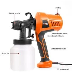 ASUPERMALL 500W Peinture Pulverisateur Portable Electrique Pulverisateur Pistolet Amovible Peinture Airbrush Outil De Pulverisation Avec 800Ml Capacite 110 ~ 230V, Orange -Pistolet à peinture Soldes 23637710 4