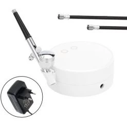 HAPPYSHOPPING Ensemble Aerographe Pour Compresseur D'air Compresseur D'air T-300K + Aerographe + Tuyau + Porte-stylo + Separateur Huile-eau + Prise D'alimentation (norme Europeenne) Blanc