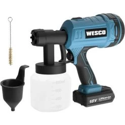 WESCO TOOL Pistolet à Peinture Sans Fil 18V, Capacité De 800 Ml, 2,5 Mm Buse Et 3 Modes De Pulvérisation, WESCO WS2342