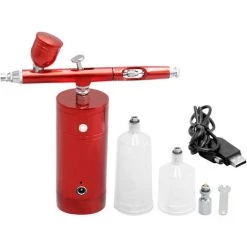 ASUPERMALL Kkmoon Usb Rechargeable Airbrush Kit Pompe De Pulverisation Airbrush Compresseur A Double Action A Main Airbrush Gun Tattoo Peinture Hydratante Maquillage Fx, Rouge