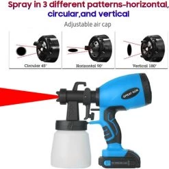 ASUPERMALL Kkmoon Pistolet De Pulverisation Sans Fil 120W Pulverisateur De Peinture Haute Pression 2X2000Mah Batteries 800Ml Conteneur 3 Modeles De Pulverisation Controle Du Debit -Pistolet à peinture Soldes 33971432 5