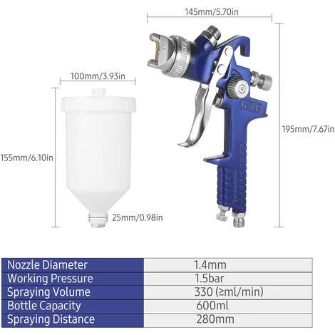 ASUPERMALL Pistolet De Peinture Hvlp Pistolet De Peinture Outil De Pulverisation De Peinture Aerographe A Alimentation Par Gravite Buse Standard De 1,4 Mm 5 ASUPERMALL Pistolet De Peinture Hvlp Pistolet De Peinture Outil De Pulverisation De Peinture Aerographe A Alimentation Par Gravite Buse Standard De 1,4 Mm – Image 5