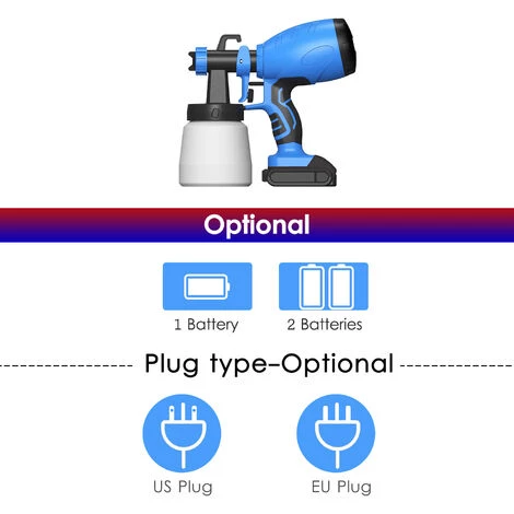 HAPPYSHOPPING KKmoon 800ML Pulverisateur De Peinture Sans Fil 2x4.0Ah Pistolet De Pulverisation De Peinture Portatif HVLP A Charge Rapide Avec Controle Du Debit Et 3 Modes De Pulverisation Pour Les Plafonds De Meubles D'armoires De Cloture,modele:Bleu EU Plug 2 Batteri 2 HAPPYSHOPPING KKmoon 800ML Pulverisateur De Peinture Sans Fil 2x4.0Ah Pistolet De Pulverisation De Peinture Portatif HVLP A Charge Rapide Avec Controle Du Debit Et 3 Modes De Pulverisation Pour Les Plafonds De Meubles D'armoires De Cloture,modele:Bleu EU Plug 2 Batteri – Image 2
