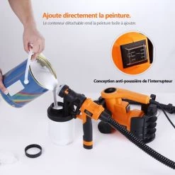 TACKLIFE Pistolet Pulvérisateur , Pulvérisateur De Peinture 800 W, Pulvérisation 110 Din/min Et Débit Maximum De 1100 Ml/min, Tuyau 2 Réservoirs 1200 Ml 1,8 M, Amovible Pour Nettoyer-SGP16AC -Pistolet à peinture Soldes 37743084 4