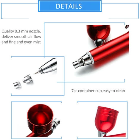 ASUPERMALL Air Brossant A L'Aerographe De L'Aerographe De Poche De Poche A Poche 0.3Mm Buse Pour Le Maquillage Fx Tatouage Tatouage Hydratant, Aerographe Rouge 5 ASUPERMALL Air Brossant A L'Aerographe De L'Aerographe De Poche De Poche A Poche 0.3Mm Buse Pour Le Maquillage Fx Tatouage Tatouage Hydratant, Aerographe Rouge – Image 5