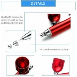 HAPPYSHOPPING Aerographe Portable Aerographe Pistolet Accessoires 0,3 Mm Buse Pour FX Maquillage Tatouage Peinture Hydratant, Modele : Aerographe Rouge - Modele: Aerographe Rouge -Pistolet à peinture Soldes 42112109 5