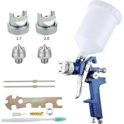THSINDE Pistolet A Peinture H-827P - Système De Pulvérisation De Peinture Professionnel Avec Godet En Plastique De 600 Ml Et Buse En Acier Inoxydable 1.4mm + 2x Jeu De Buses 1.7mm & 2.0mm