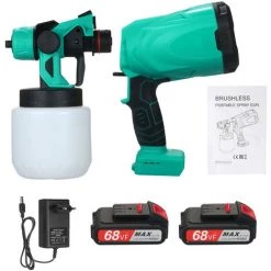 HAPPYSHOPPING Pistolet De Pulverisation Sans Brosse De Batterie Au Lithium Pulverisateur De Peinture Portable Machine De Pulverisation Electrique Sans Fil Bouteille De Pulverisation De 800 Ml / 25 Oz, Modele: Batterie UE 2pcs 2000mAh - Modele: EU & 2pcs 2000mAh Batteri -Pistolet à peinture Soldes 42724040 4