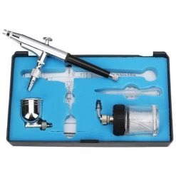 HAPPYSHOPPING Pistolet Aerographe Gravite Et Alimentation Par Siphon Aerographe 0,3 Mm Buse 22cc Et 7cc Tasses Pour La Peinture De Modele De Decoration De Gateau, Modele: Argent