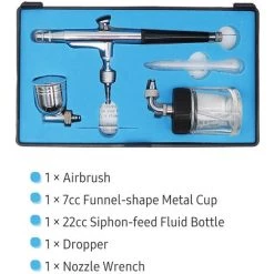 HAPPYSHOPPING Pistolet Aerographe Gravite Et Alimentation Par Siphon Aerographe 0,3 Mm Buse 22cc Et 7cc Tasses Pour La Peinture De Modele De Decoration De Gateau, Modele: Argent -Pistolet à peinture Soldes 42724159 4