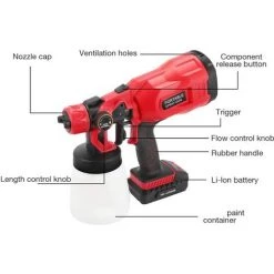 Varan Motors - CP32380 PIstolet à Peinture Sans Fil 800ml Pulvérisateur Avec Batterie 20v 2Ah Et Chargeur - Rouge -Pistolet à peinture Soldes 44830848 4