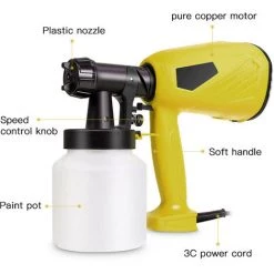SUPERSELLER Pistolet à Peinture Pulvérisateur De Peinture électrique Avec Buses En Cuivre De 2, 5 Mm 650W Conteneur De 800 Ml Pour Murs Intérieurs Et Extérieurs De La Maison Voitures Clôtures Meubles Et Projets De Peinture à L'extérieur Prise UE, Prise UE -Pistolet à peinture Soldes 52768021 5