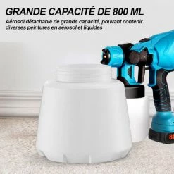 ONEVAN Pistolet à Peinture Sans Fil 800ml | Pulvérisateur De Peinture électrique - Outil De Pulvérisation Pour Makita 18v Batterie - Bleu -Pistolet à peinture Soldes 56802243 3