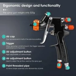 Cisea Pistolet De Pulvérisation à Alimentation Par Gravité Pistolet à Peinture Pneumatique Buse De 1,3 Mm 600CC Coupe De Mélange De Peinture Aérographe Pour Peindre Le Kit D'outils 8 Cisea Pistolet De Pulvérisation à Alimentation Par Gravité Pistolet à Peinture Pneumatique Buse De 1,3 Mm 600CC Coupe De Mélange De Peinture Aérographe Pour Peindre Le Kit D'outils -Pistolet à peinture Soldes 58082537 4
