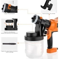 TODOT Pistolet à Peinture Électrique HVLP, Débit Maximum De 800ml/min, 3 Modes De Peinture Et 4 Buses(Φ1.0/2.0/2.5/3.0mm) , Pour Clôtures, Meubles, Rampes Etc. - SGP15AC -Pistolet à peinture Soldes 58757983 3