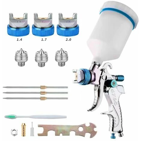 AIDUCHO Professionnel Pistolet à Peinture, Haute Pression Kit Pistolet à Pulvérisation D'Air, Pistolet A Peinture Pneumatique à Alimentation Par Gravité HVLP 600CC, 1.4MM/1.7MM/2.0MM 3 Taille Buses (Bleu) 1 AIDUCHO Professionnel Pistolet à Peinture, Haute Pression Kit Pistolet à Pulvérisation D'Air, Pistolet A Peinture Pneumatique à Alimentation Par Gravité HVLP 600CC, 1.4MM/1.7MM/2.0MM 3 Taille Buses (Bleu)