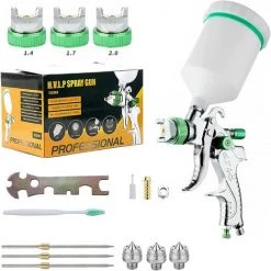 AOUGO Professionnel Pistolet à Peinture Haute ,Pression Kit Pistolet à Pulvérisation D'Air Pistolet A Peinture Pneumatique à Alimentation Par Gravité, 600CC 1.4MM/1.7MM/2.0MM ,3 Taille Buses