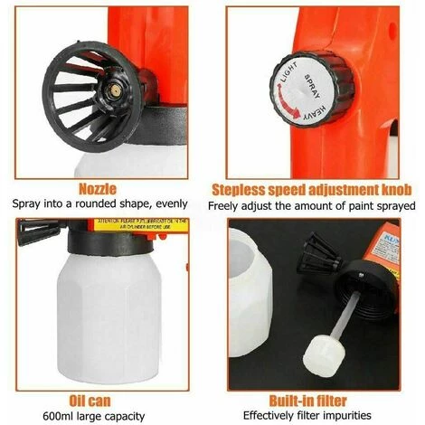 TOPHOMER Électrique Pistolet Peinture Pulvérisation De Peinture Gravité Pistolet 600ml 3 TOPHOMER Électrique Pistolet Peinture Pulvérisation De Peinture Gravité Pistolet 600ml – Image 3