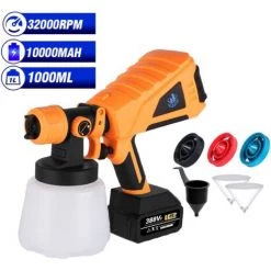 ONEVAN Pistolet à Peinture Sans Fil 1000ml 800w Pulvérisateur De Peinture électrique - Outil De Pulvérisation Convient Pour Makita 18v | Orange Avec 2 Buses | Sans Batterie