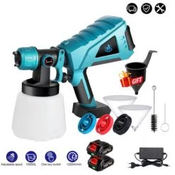 ONEVAN Pistolet à Peinture Sans Fil 800w 1000ml 3 Buse Pulvérisateur De Peinture électrique - Outil De Pulvérisation Pour Makita 18v | Bleu Avec 2 Batterie 128vf Et 3 Buses