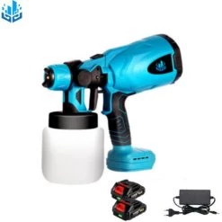 ONEVAN Pistolet à Peinture Sans Fil 800ml Pulvérisateur De Peinture électrique - Outil De Pulvérisation Pour Makita 18v | Bleu Avec 2 Batterie 128vf