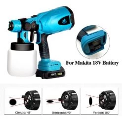 ONEVAN Pistolet à Peinture Sans Fil 800ml Pulvérisateur De Peinture électrique - Outil De Pulvérisation Pour Makita 18v | Bleu Avec 2 Batterie 128vf -Pistolet à peinture Soldes 61101225 3