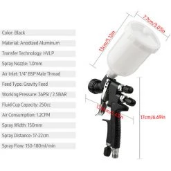 SUPERSELLER HVLP 1.0mm Kit Pistolet à Air 250cc Fluid Cup Gravity Feed Air Paint Pulvérisateur Mini Handheld 360-degree Paint Spraying Gun Pour Voiture Réparation Meubles Surface Mur Peinture DIY Modèles - Noir - 1,0 Mm - Noir - 1,0 Mm -Pistolet à peinture Soldes 62874523 3