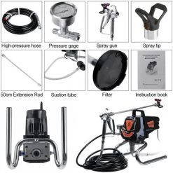 FANTABLAU Pulvérisateur De Peinture Sans Air électrique 1100W 6000psi 1.5L/min Pistolet De Pulvérisation Mural De Machine De Peinture à Haute Pression -Pistolet à peinture Soldes 63645878 3