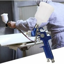 Outillage Pistolet à Peinture Pneumatique HVLP Pistolet Pulvérisateur Professionnel Avec Godet En Plastique De 125ml Et Buses Rotative En Acier Inoxydable 1.0 Mm Spray Gun (1.0mm) LangRay -Pistolet à peinture Soldes 64035590 4