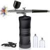 Kit Aérographe Avec Compresseur Portable Mini Air Brush Pistolet Avec Compresseur Kit Simple-double Action Peinture Set-noir - THSINDE