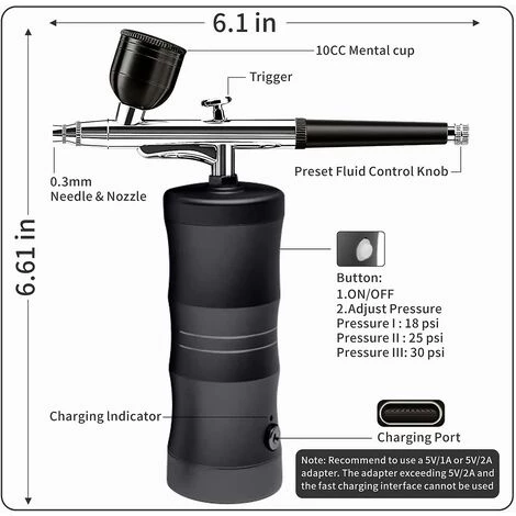 Kit Aérographe Avec Compresseur Portable Mini Air Brush Pistolet Avec Compresseur Kit Simple-double Action Peinture Set-noir - THSINDE 3 Kit Aérographe Avec Compresseur Portable Mini Air Brush Pistolet Avec Compresseur Kit Simple-double Action Peinture Set-noir - THSINDE – Image 3