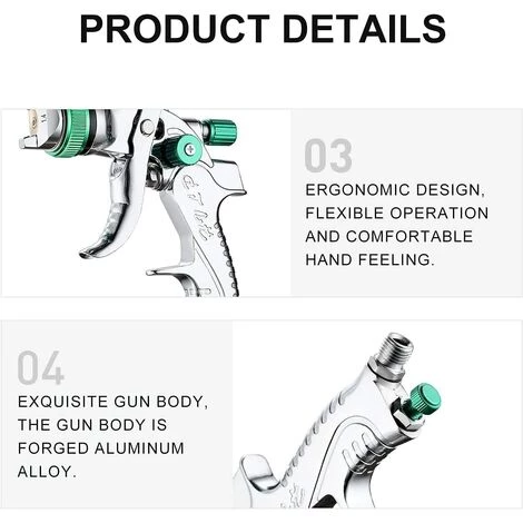 HEGUYEY Professionnel Pistolet à Peinture Haute Pression Kit Pistolet à Pulvérisation D'Air Pistolet A Peinture Pneumatique à Alimentation Par Gravité 600CC 1.4MM/1.7MM/2.0MM 3 Taille Buses Diy Arts 4 HEGUYEY Professionnel Pistolet à Peinture Haute Pression Kit Pistolet à Pulvérisation D'Air Pistolet A Peinture Pneumatique à Alimentation Par Gravité 600CC 1.4MM/1.7MM/2.0MM 3 Taille Buses Diy Arts – Image 4
