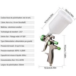 ASUPERMALL LVLP Kit De Pistolet De Pulvérisation D'air 600cc Tasse De Fluide Alimentation Par Gravité Pulvérisateur De Peinture à Air Pulvérisation à 360 Degrés -Pistolet à peinture Soldes 65040807 4