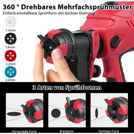 UISEBRT Pistolet De Peinture électrique HVLP - 600 W - Avec 3 Buses En Acier Inoxydable Et Récipient En Plastique De 1000 Ml 3 UISEBRT Pistolet De Peinture électrique HVLP - 600 W - Avec 3 Buses En Acier Inoxydable Et Récipient En Plastique De 1000 Ml – Image 3