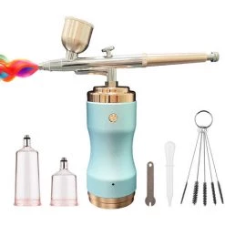 ASUPERMALL Kit Aérographe Portable Avec Compresseur Stylo Aérographe Sans Fil Double Action à Pression Réglable Sur 3 Niveaux Batterie Intégrée Pour La Peinture, Le Modelage, Le Coloriage, L'onglerie, Le Maquillage Et La Décoration De Gâteaux, Bleu
