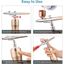 ASUPERMALL Kit Aérographe Portable Avec Compresseur Stylo Aérographe Sans Fil Double Action à Pression Réglable Sur 3 Niveaux Batterie Intégrée Pour La Peinture, Le Modelage, Le Coloriage, L'onglerie, Le Maquillage Et La Décoration De Gâteaux, Bleu -Pistolet à peinture Soldes 68313638 3