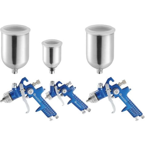 TECTAKE 3 Pistolets à Peinture HVLP, Aérographe 1,7 Mm + 1,3 Mm + 0,8 Mm En Aluminium Avec Coffret - Bleu 2 TECTAKE 3 Pistolets à Peinture HVLP, Aérographe 1,7 Mm + 1,3 Mm + 0,8 Mm En Aluminium Avec Coffret - Bleu – Image 2