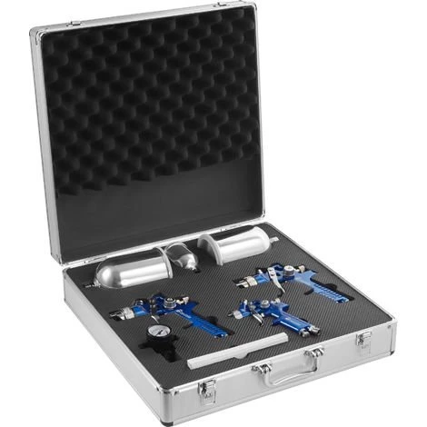 TECTAKE 3 Pistolets à Peinture HVLP, Aérographe 1,7 Mm + 1,3 Mm + 0,8 Mm En Aluminium Avec Coffret - Bleu 4 TECTAKE 3 Pistolets à Peinture HVLP, Aérographe 1,7 Mm + 1,3 Mm + 0,8 Mm En Aluminium Avec Coffret - Bleu – Image 4